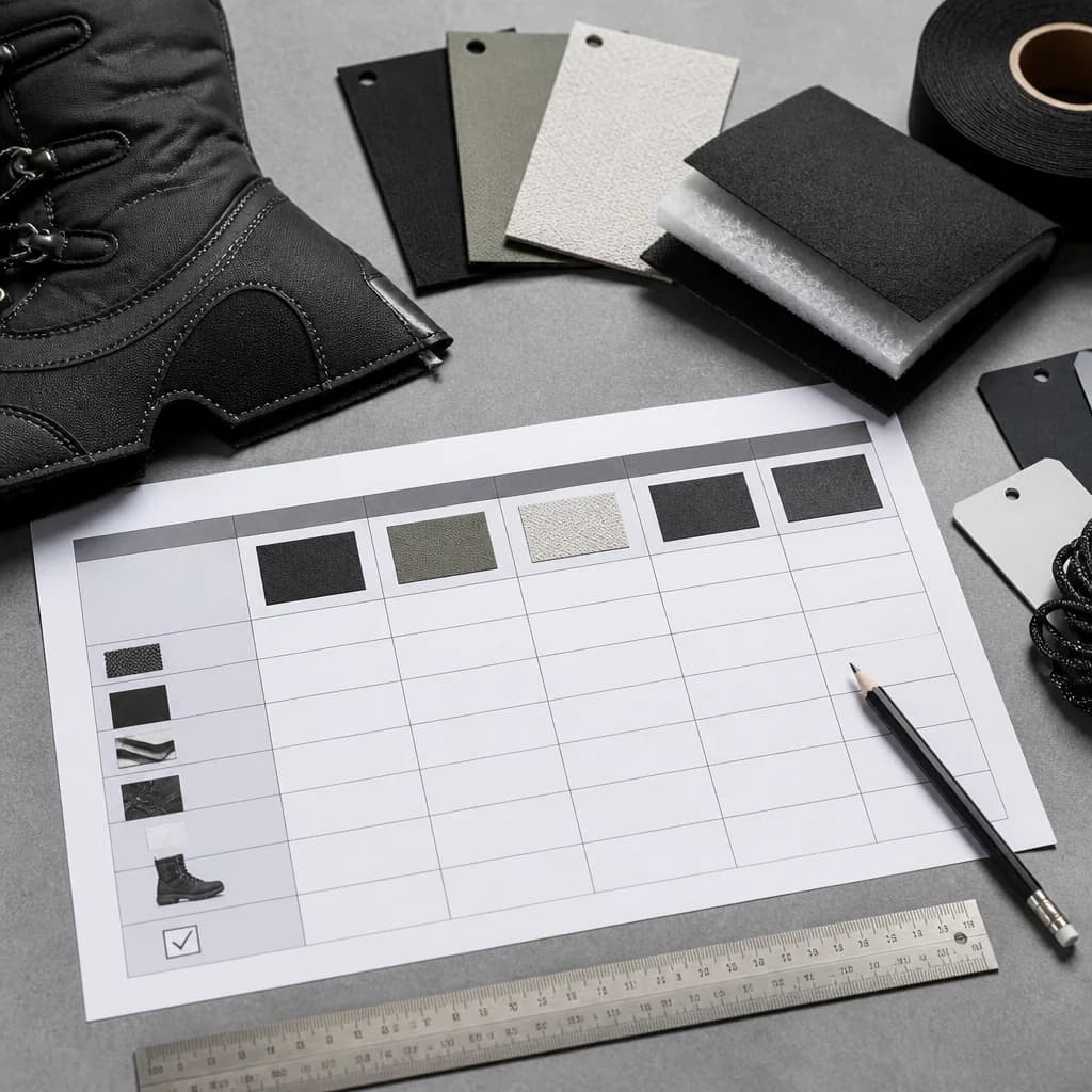 RFQ table to compare waterproof textile uppers for custom snow boots